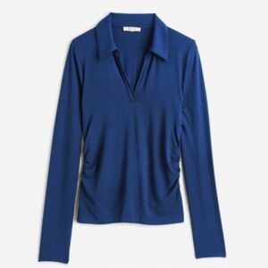 NWT Madewell Blue  / Bright Colbalt Side-Cinch Long-Sleeve Polo Top SZ S